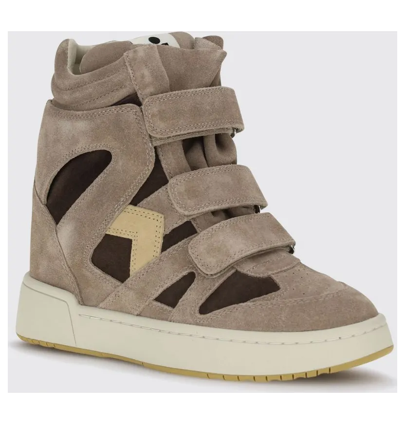 Isabel Marant IM3 Bicolor Suede High-Top Wedge Sneakers with Velcro Straps Brown (BK0010FAD3E11SSNBW)