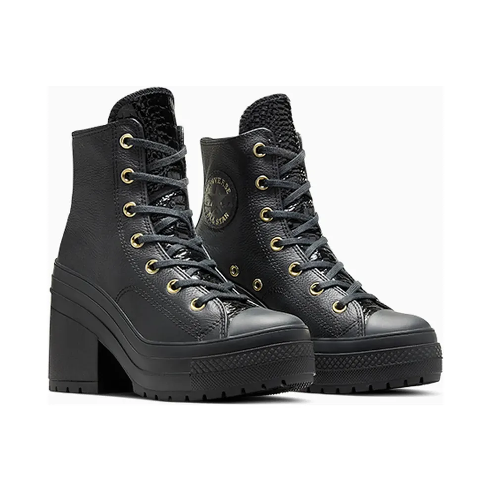 Converse Chuck 70 De Luxe Heel Platform Leather Black/Black/Light Gold (A12346C)