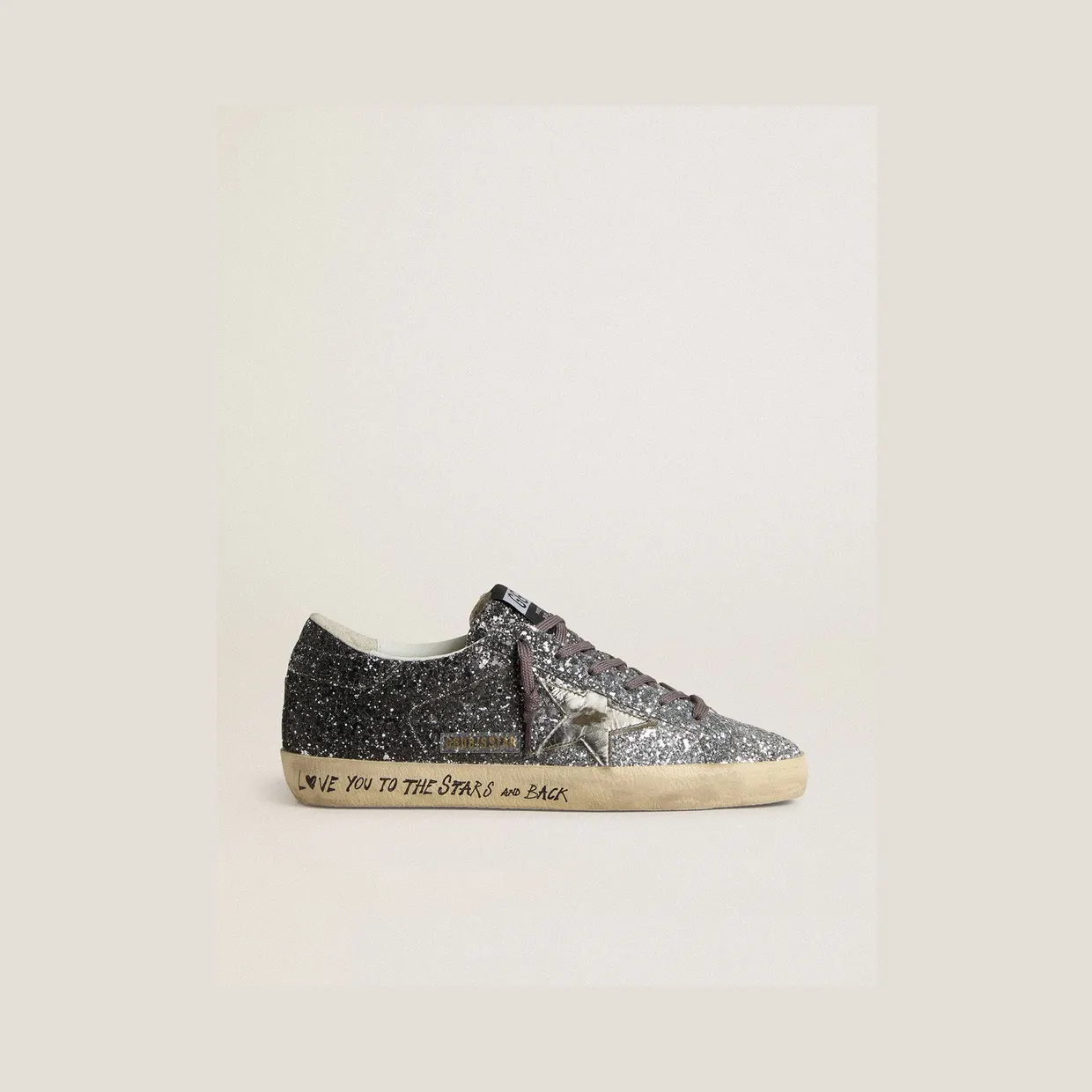 Golden Goose Super Star With Glitter Upper And Silver Metallic Leather Star (GWF00101.F007470.60246)