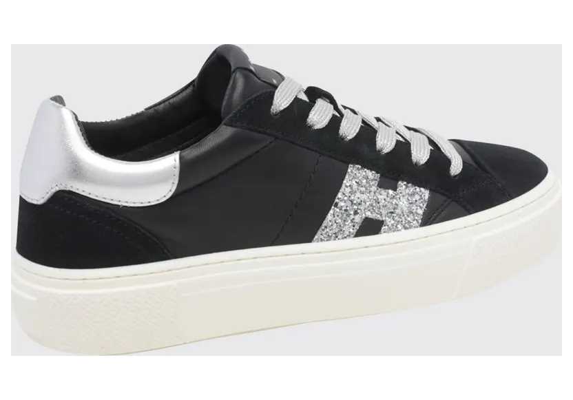 Hogan Crosswind Nappa and Suede Leather Sneakers with Glitter Logo and Platform Sole Black (HXW7050GB00VI10353) (2)