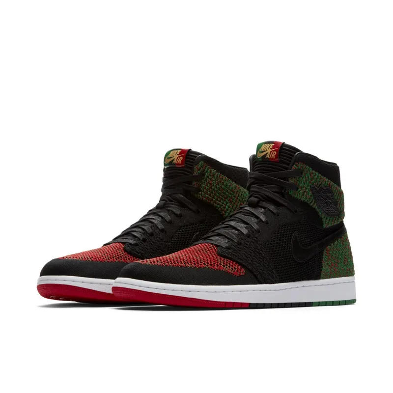 Jordan 1 Retro High Flyknit Black History Month (2018) Black/Black-Lucid Green-University Red (AA2426-026)