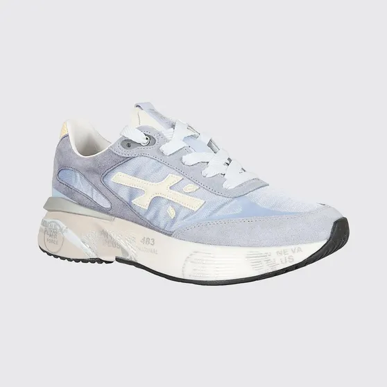 Premiata Moerund Laminated Leather and Mesh Sneakers Sky Blue (MOERUND8082)