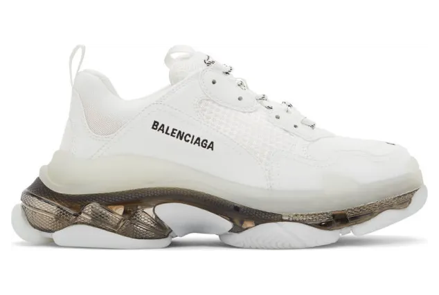 Balenciaga White and Black Clear Sole Triple S Sneakers (541624 W2FR2)