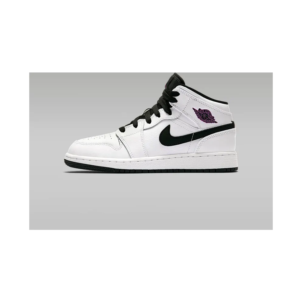 Jordan 1 Mid White Black Fuchsia Blast (GS) White/Black-Fuchsia Blast (555112-138)
