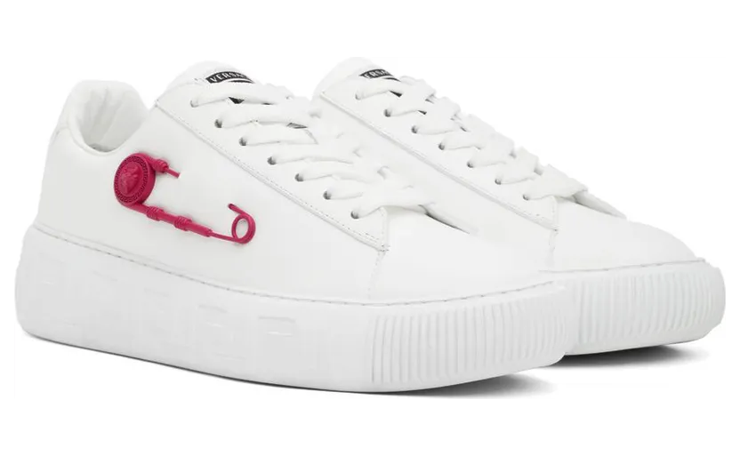 Versace White & Pink Safety Pin Sneakers (1004184_1A03536_1W260) (4)