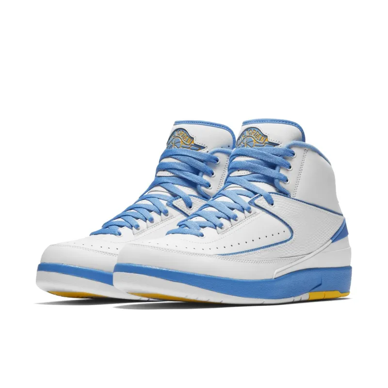 Jordan 2 Retro Melo (2018) White/University Blue-Varsity Maize (385475-122)