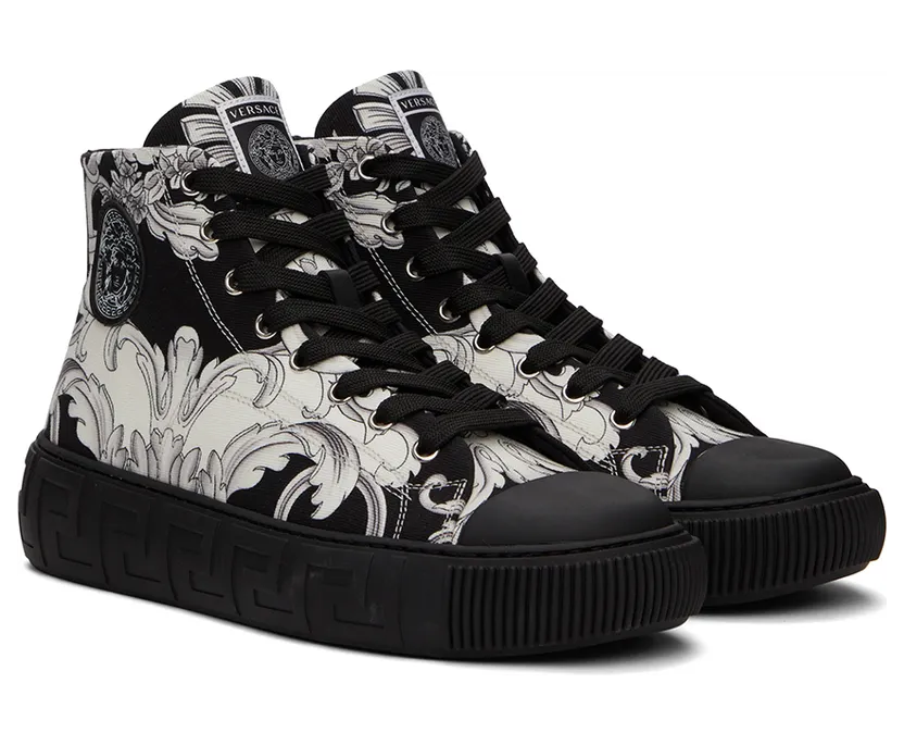 Versace Black & White Greca Barocco High Sneakers (DSU8403 1A04268) (4)