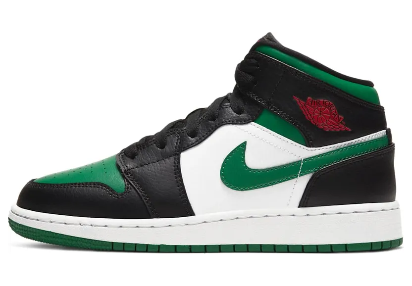Air Jordan 1 Mid GS Green Toe “Black / White / Gym Red / Pine Green” (554725-067)