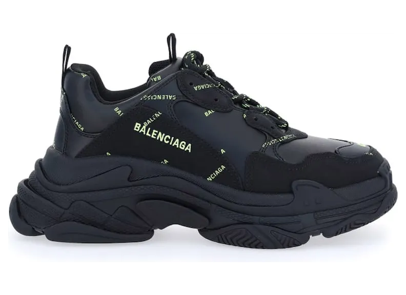 Balenciaga Triple S Allover Logo Black Green (536737W2FA11070)
