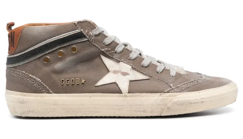 Golden Goose Mid Star Sneakers aus Canvas mit Lederstern und Blitz – Braun (GMF00122F004575)