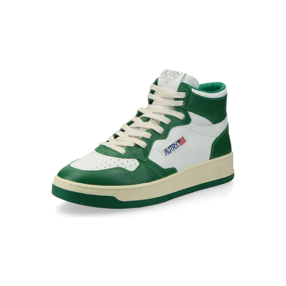 Autry Medalist Mid W (leat / leat / white / green) – AUMWWB03