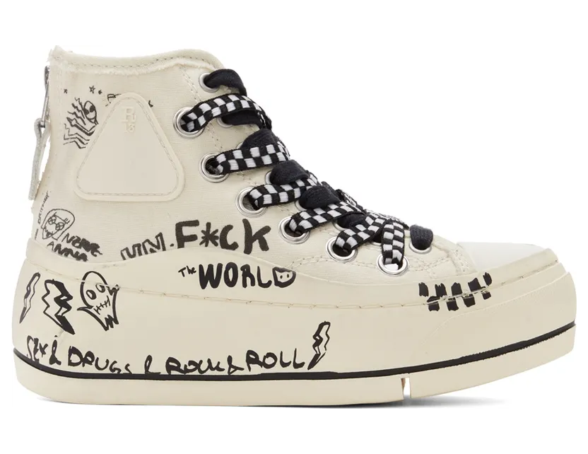 R13 Off-White Graffiti Double Grommet Kurt Sneakers (R13S5030-S047C)