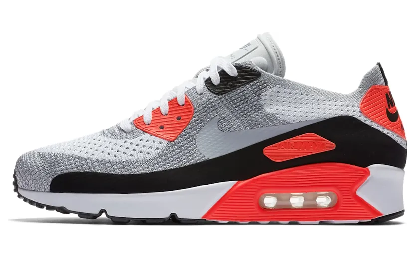 Nike Air Max 90 Ultra Flyknit 2.0 Infrared “White / Bright Crimson / Black / Wolf Grey” (875943-100)
