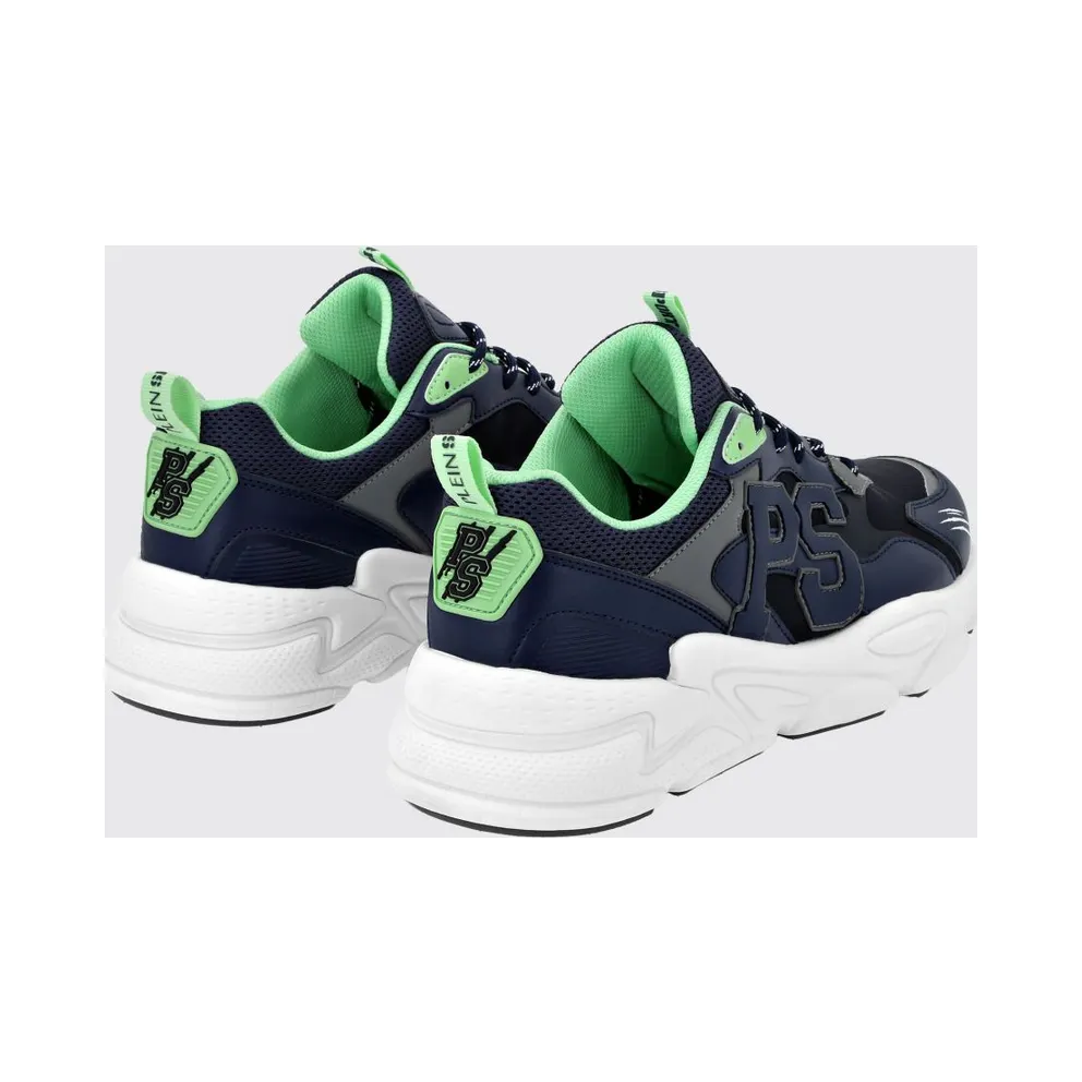 Plein Sport Low-Top in Leather and Mesh with Contrast Monogram Blue (SADSUSC0611STE003N7214)