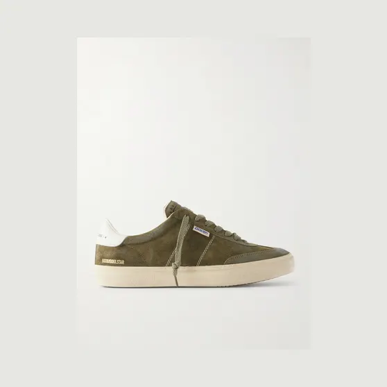 Golden Goose Soul Star Leather-Trimmed Distressed Suede Sneakers Army green (GMF00464.F008346)