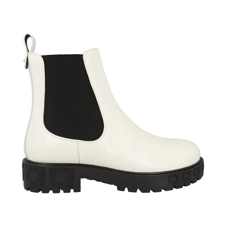 Ferragamo Varsi Patent Leather Bootie White (01N662-751774-1C)