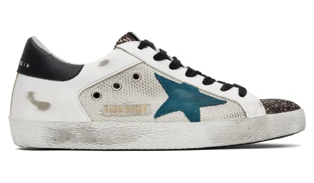 Golden Goose White and Blue Glitter Superstar Sneakers (GMF00103.F000471.803)