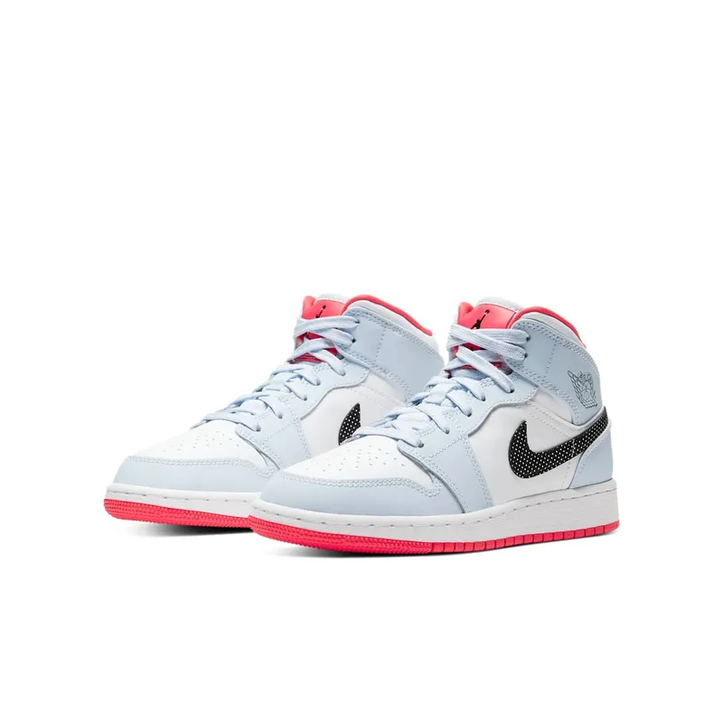 Jordan 1 Mid Half Blue Polka Dot Swoosh (GS) Half Blue/Black-White (555112-400)