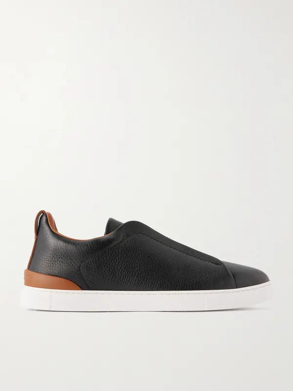 Zegna Triple Stitch™ Full-Grain Deerskin Slip-On Sneakers Black (LHCVO)