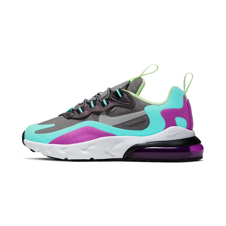 Nike Air Max 270 React GS Black Metallic Gold Star “Gunsmoke / Aurora Green / Hyper Violet / Reflect Silver” (BQ0102-007)