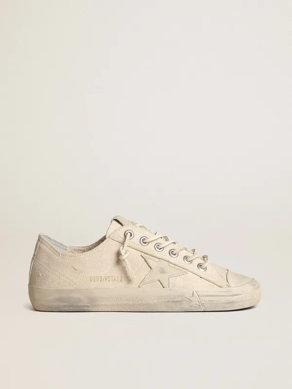 Golden Goose V-Star In Light Cream Canvas With Milk-White Leather Star (GWF00129.F003135.11149)
