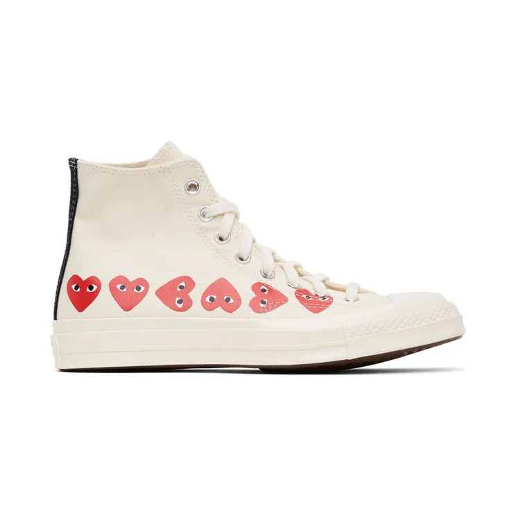 Comme des Garçons Play Khaki Converse Edition Multiple Hearts Chuck 70 High Sneakers (K116)