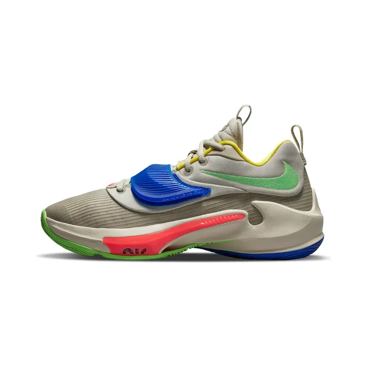 Nike Zoom Freak 3 Primary Colors “Light Stone / Bright Crimson / Racer Blue / Green Strike” (DA0694-100)