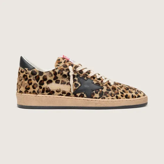 Golden Goose Ball Star In Leo-Print Pony Skin, Black Leather Star & Heel Tab (GWF00117.F003427.81629)