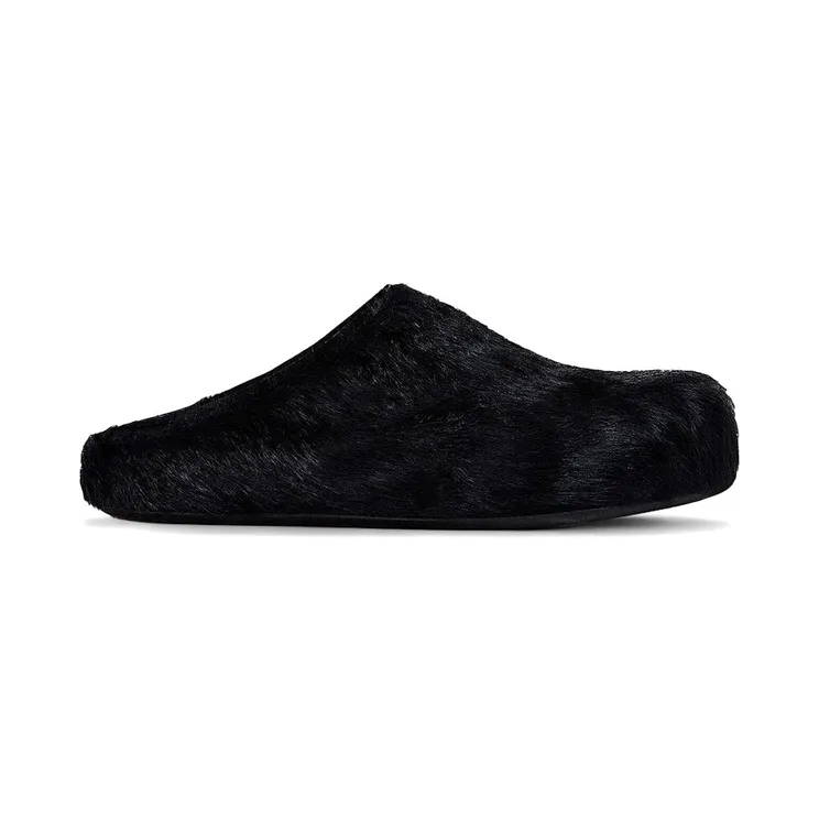 Marni Long Hair Calfskin Fussbett Sabot Mule Black (SBMR000600P412200N99)