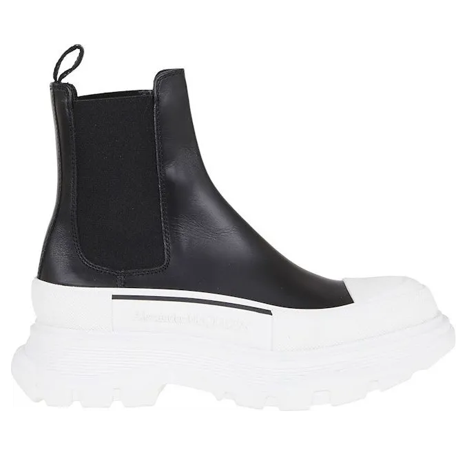 Alexander McQueen Chelsea Tread Ankle Boot Black White (635714WHZ611071)