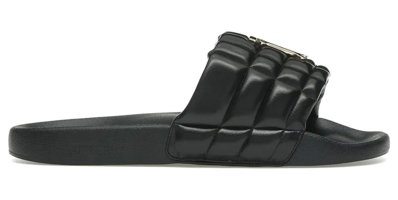 Burberry Monogram Motif Quilted Lambskin Slides Black Gold-tone (8048192)