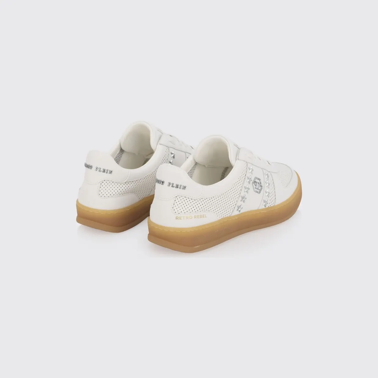 Philipp plein Retro Rebel Perforated Leather Sneakers with Applied Stars White (PAFSUSC0947PLE005N01) (2)