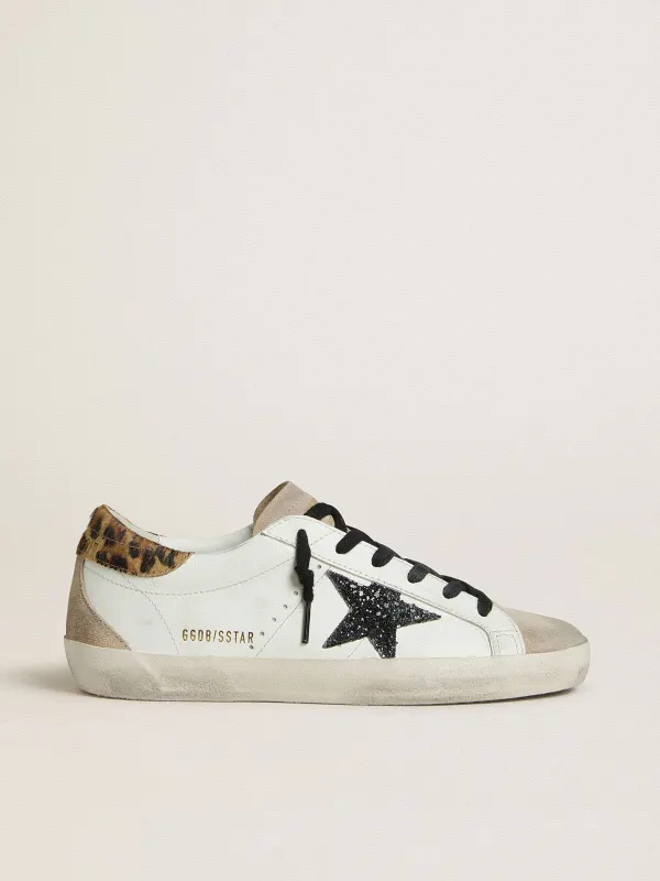 Golden Goose Super-Star With Black Glitter Star And Leopard-Print Pony Skin Heel Tab (GWF00102.F007871.12353)