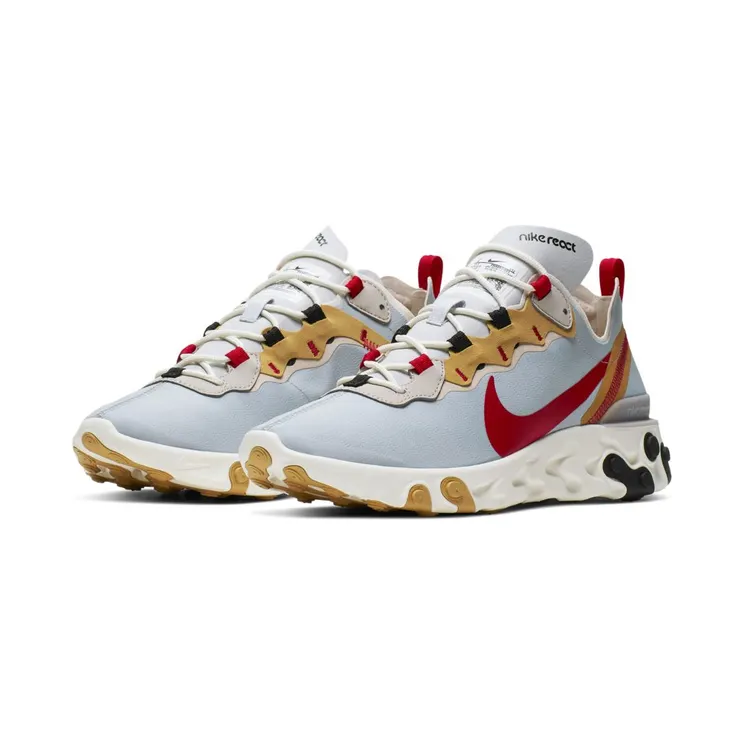 Nike React Element 55 Pure Platinum Club Gold Red