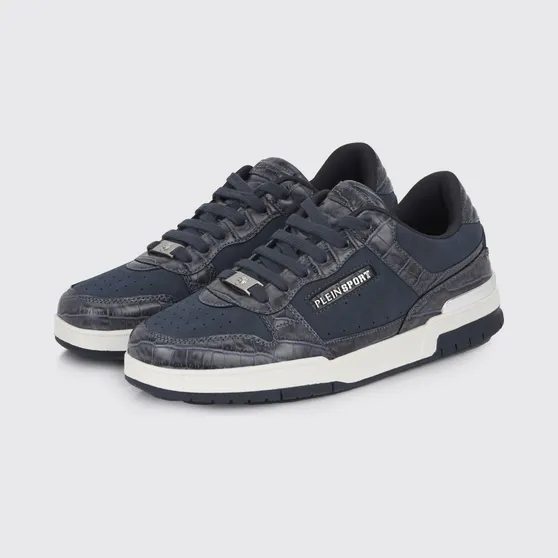 Plein Sport Suede And Crocodile Print Leather Sneakers Turquoise (FAESUSC0795STE003N08)