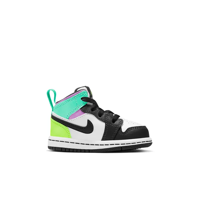 Jordan 1 Mid Pastel Black Toe (TD) – “White / Black-volt-green Glow” (640735-175)