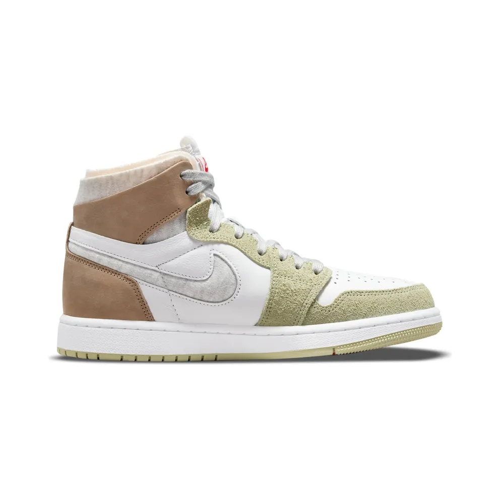 Jordan 1 High Zoom CMFT Olive Aura (W) – “White / Grey Heather-olive Aura-khaki” (CT0979-102)