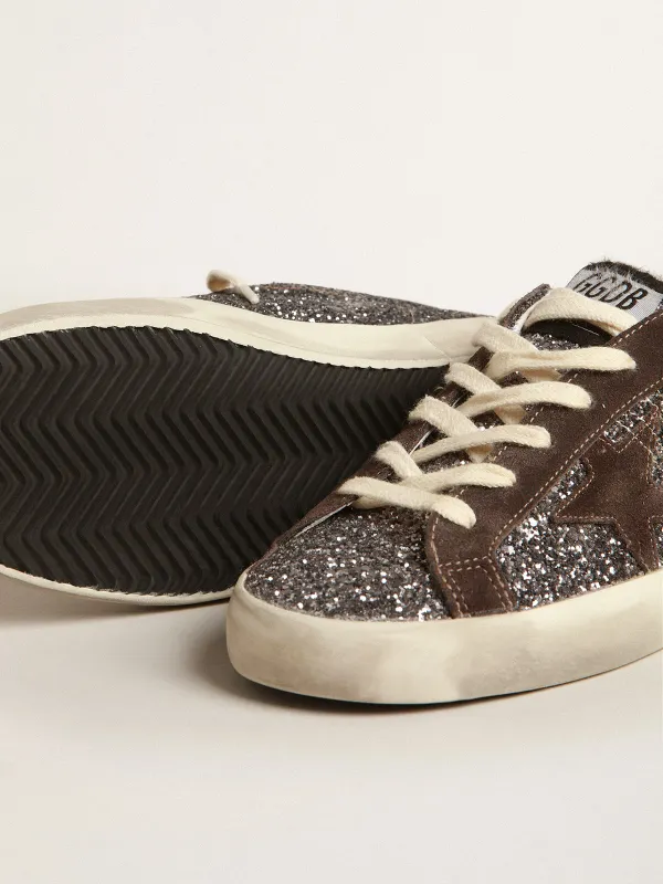 Golden Goose Super-Star In Glitter With A Brown Star And Lilac Heel Tab (GWF00101.F003986.60394) (4)