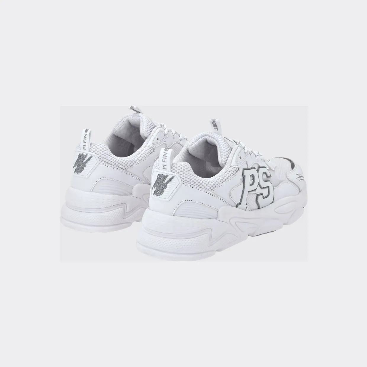 Plein Sport Low-Top Sneakers in Leather and Mesh with Contrast Monogram White (SADSUSC0611STE003N0103) (2)