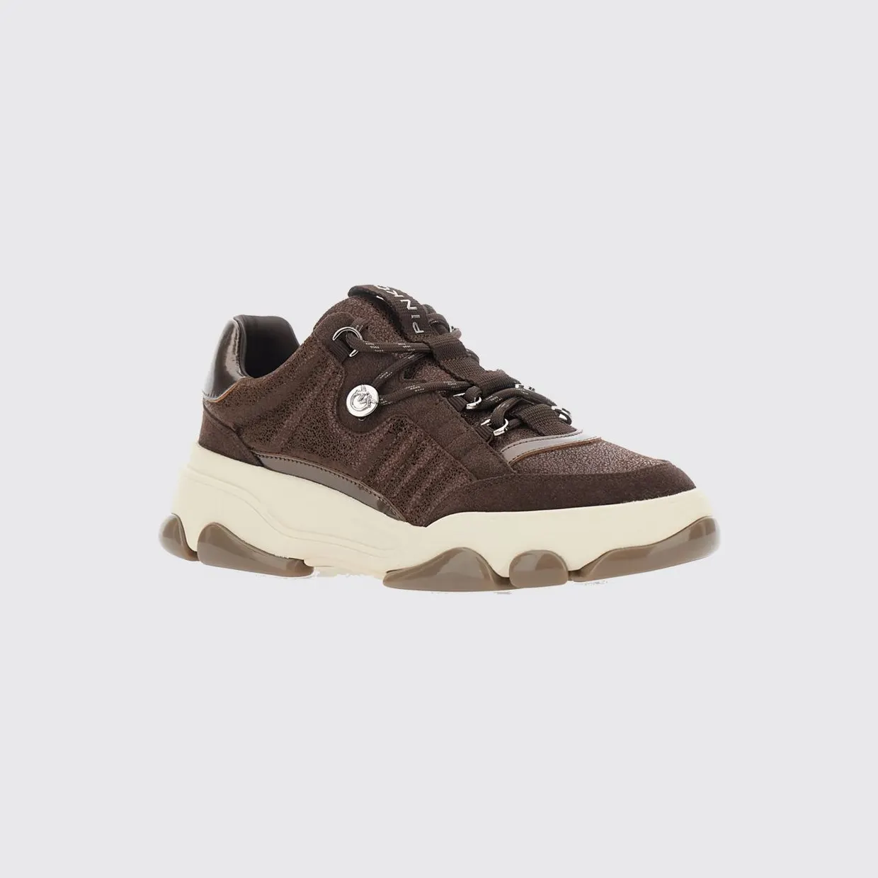 Pinko Low Top Leather and Suede Sneakers with Love Birds Metal Logo Brown (SS0195P002L72)