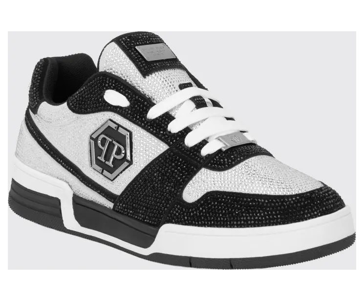 Philipp plein P-Force Leather Sneakers with Monogram and Crystals White (UAFSUSC1089PLE010N0102)