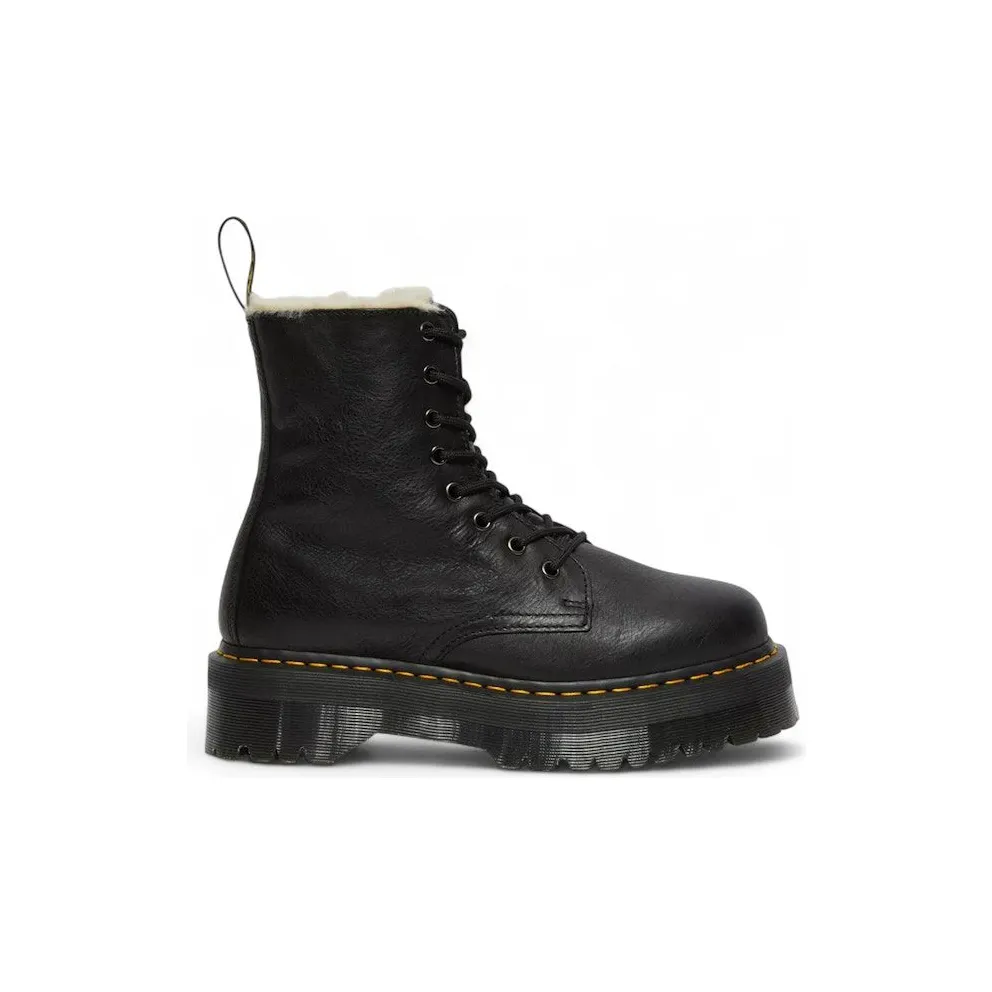Dr. Martens Jadon Faux Fur Lined Pisa Leather Platform Lace Up Boot Black (25637001)
