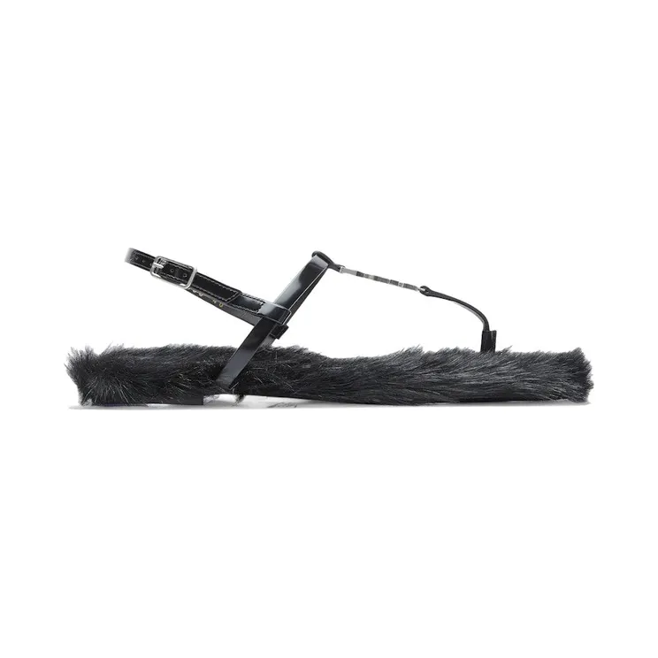 Saint Laurent Cassandre Faux-Fur Lined Sandals Black (754650 AACF4 1000)