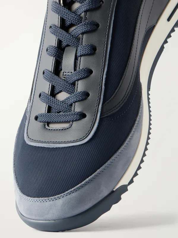 Brunello Cucinelli Suede and Leather-Trimmed Shell Sneakers Navy (MZUGNIA357) (5)