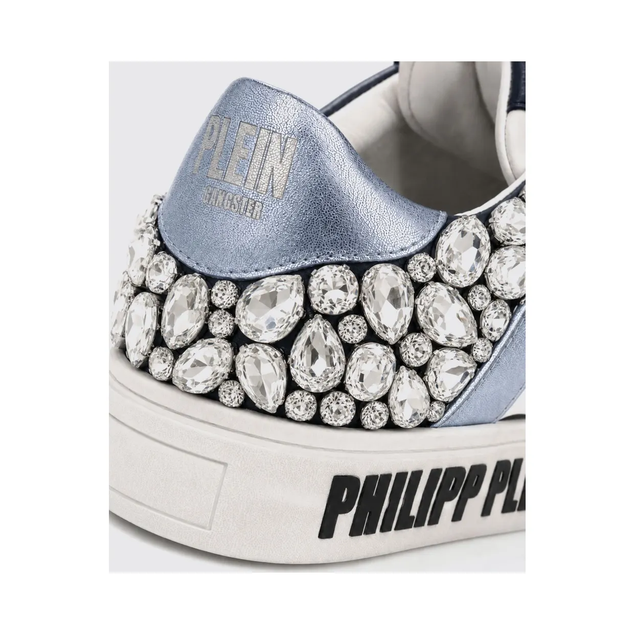 Philipp plein Skull Print Leather Low-Top Sneakers with Crystals Blue (AAFSWSC2808PLE005N0714) (3)