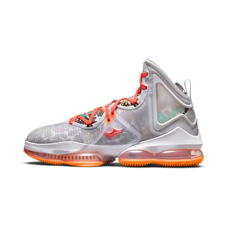Nike LeBron 19 “Grey Fog / Total Orange / Bright Crimson / Roma Green” (DC9339-001)