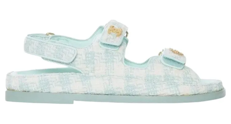 Chanel CC Tweed Sandals Light Blue Ecru (G35927 X56999 K5944)