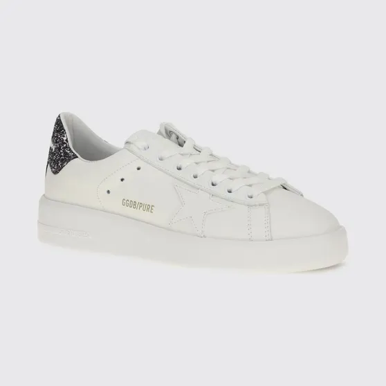 Golden goose Pure-Star Leather and Glitter Fabric Sneakers with Embroidery White (GWF00197F00591811867)