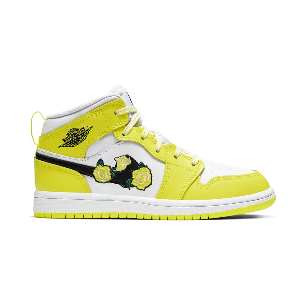 Jordan 1 Mid Dynamic Yellow Floral (PS) Dynamic Yellow/White-Black (AV5173-700)