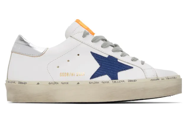 Golden Goose White and Navy Hi Star Sneakers (G36MS945.P3)